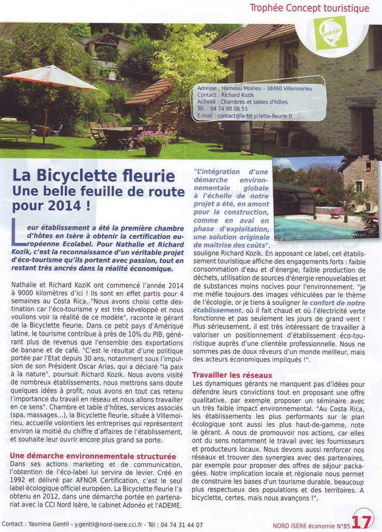 La Bicyclette Fleurie, une belle feuille de route pour 2014 - Nord Isre conomie N 85 de fvrier 2014
